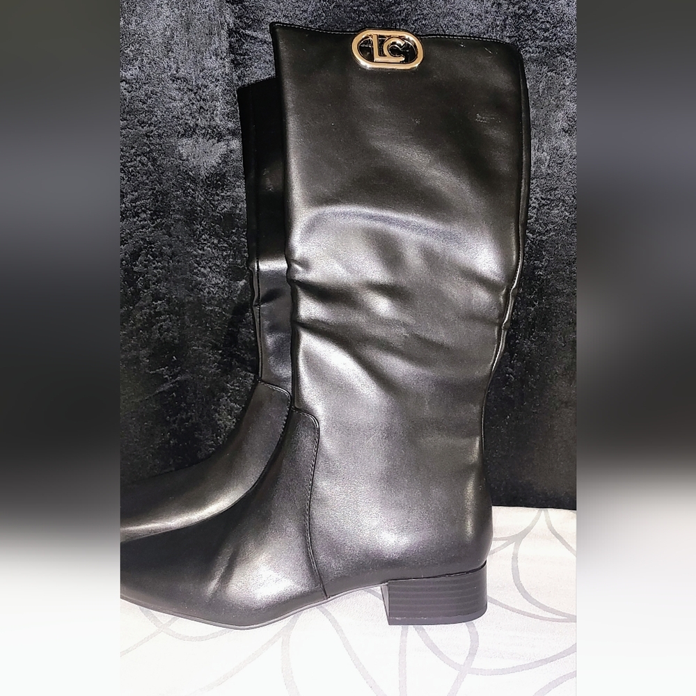 Liz Claiborne Black Knee High Boots with Gold Accent Size 8M